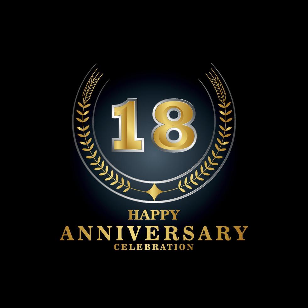 Template emblem 18th years old luxurious anniversary with a frame in the form of laurel branches and the number . anniversary royal logo. Vector illustration Design