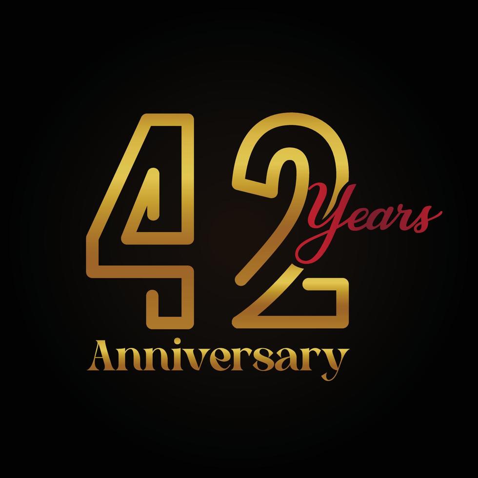 Logotipo de celebración del 42º aniversario con diseño elegante de color dorado y rojo escrito a mano. aniversario vectorial para celebración, tarjeta de invitación y tarjeta de felicitación. vector