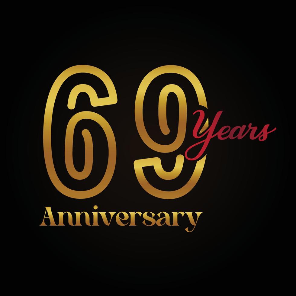 69th anniversary celebration logotype with handwriting golden and red colour elegant design . vector anniversary for celebration, invitation card, and greeting card.