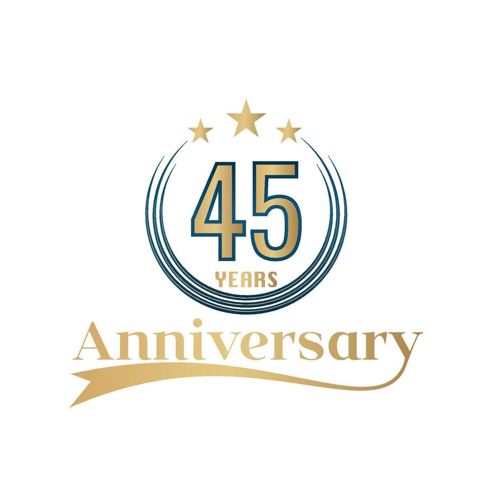 45 Year Anniversary Vector Template Design Illustration. Gold And Blue color design with ribbon