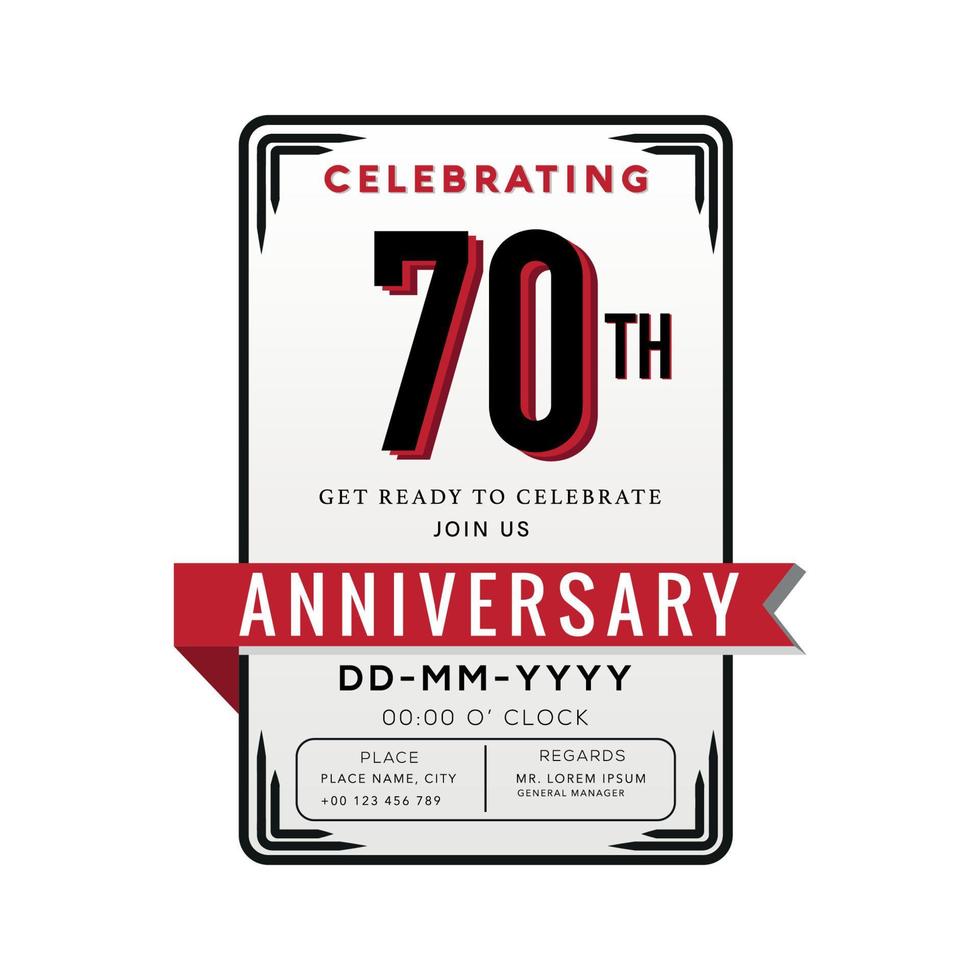 70 Years Anniversary Logo Celebration and Invitation Card with red ribbon Isolated on white Background vector