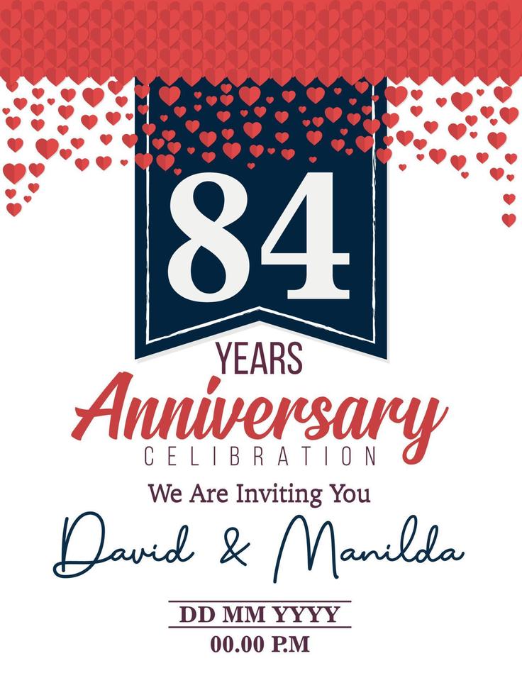 84th Years Anniversary Logo Celebration With Love for celebration event, birthday, wedding, greeting card, and invitation vector