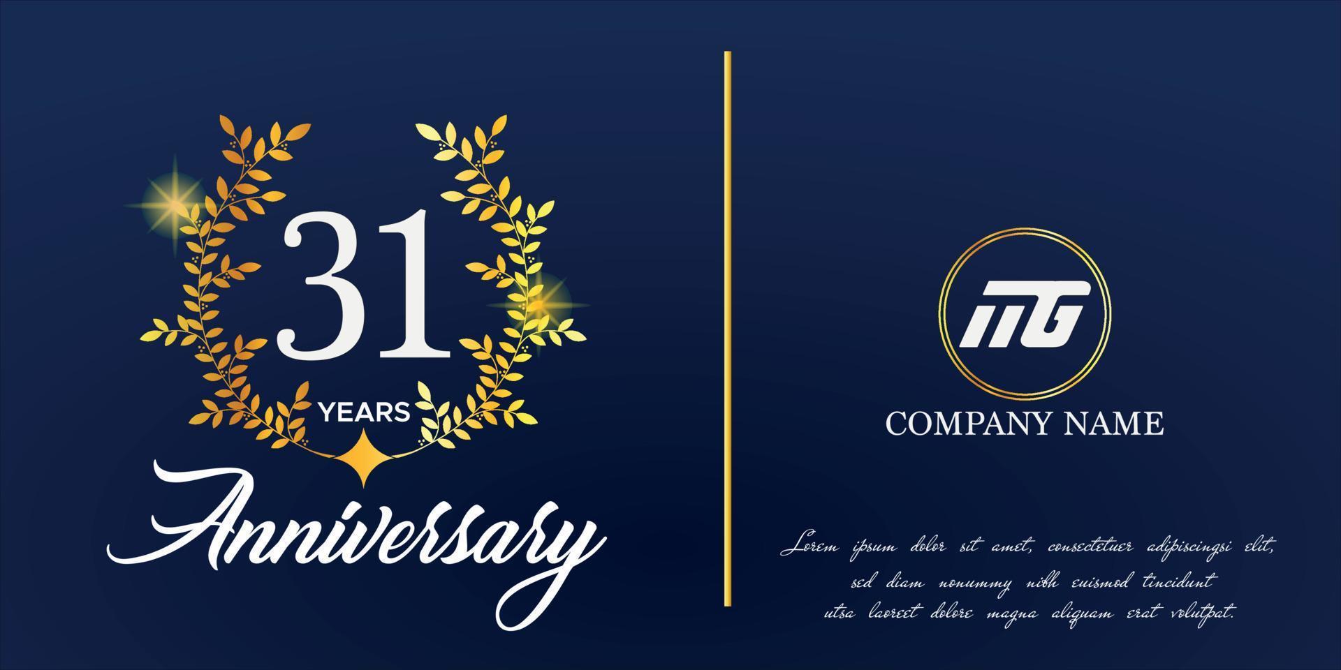31st anniversary logo with elegant ornament monogram and logo name template on elegant blue background, sparkle, vector design for greeting card.