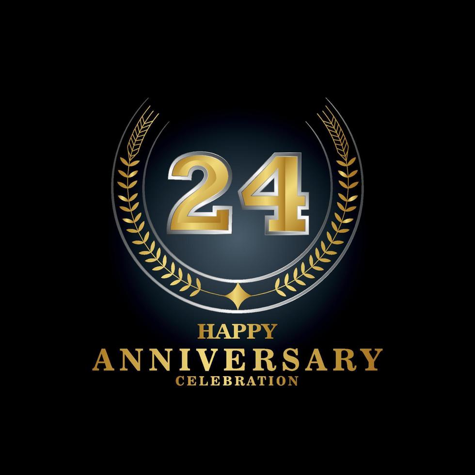 Template emblem 24th years old luxurious anniversary with a frame in the form of laurel branches and the number . anniversary royal logo. Vector illustration Design