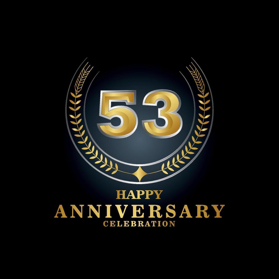 Template emblem 53rd years old luxurious anniversary with a frame in the form of laurel branches and the number . anniversary royal logo. Vector illustration Design