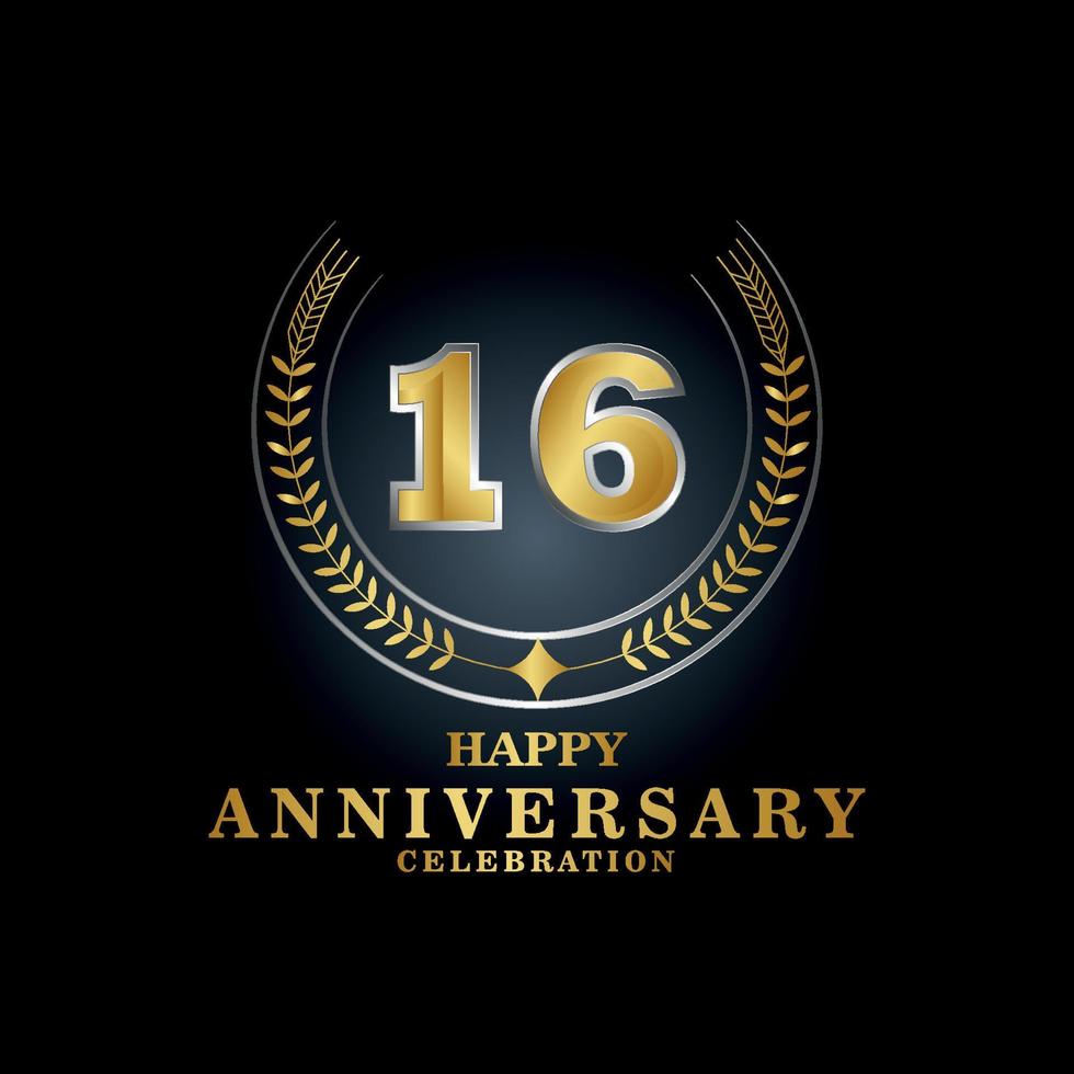 Template emblem 16th years old luxurious anniversary with a frame in the form of laurel branches and the number . anniversary royal logo. Vector illustration Design