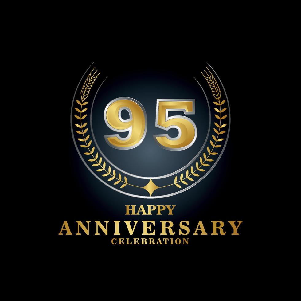 Template emblem 95th years old luxurious anniversary with a frame in the form of laurel branches and the number . anniversary royal logo. Vector illustration Design