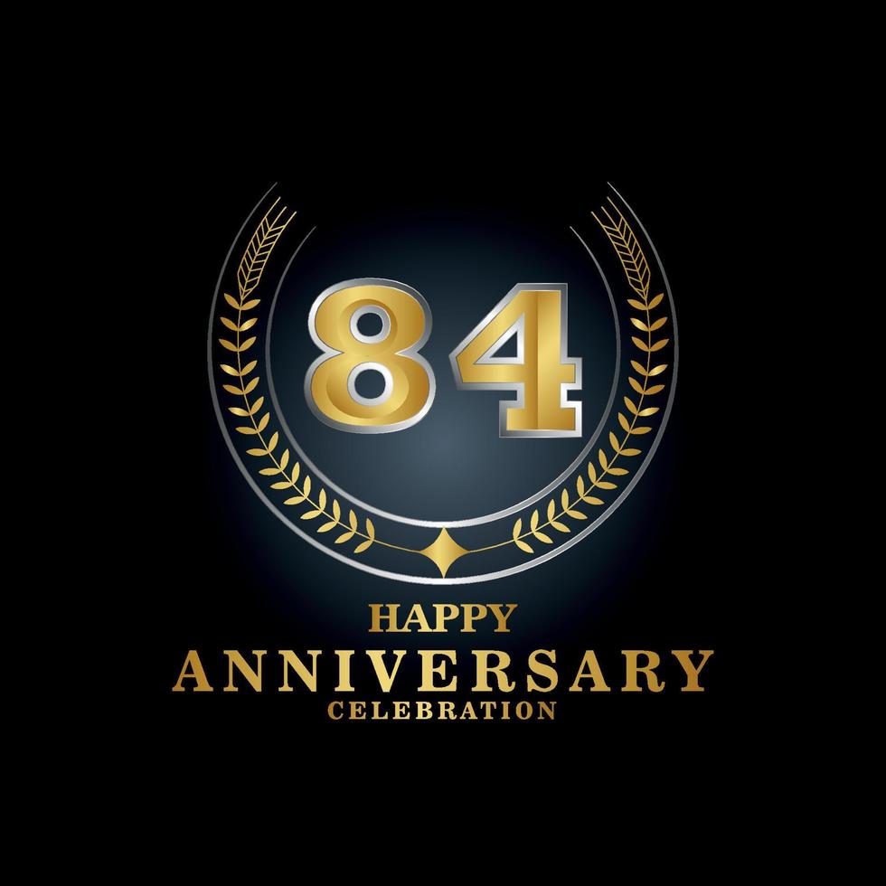 Template emblem 84th years old luxurious anniversary with a frame in the form of laurel branches and the number . anniversary royal logo. Vector illustration Design