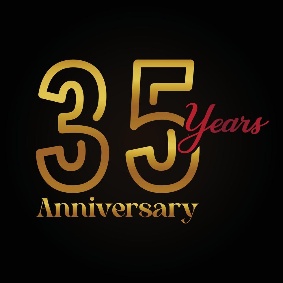 35th anniversary celebration logotype with handwriting golden and red colour elegant design . vector anniversary for celebration, invitation card, and greeting card.