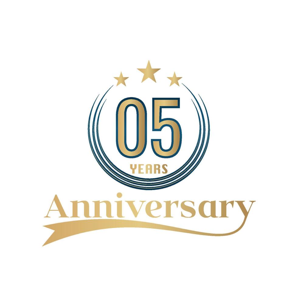 05 Year Anniversary Vector Template Design Illustration. Gold And Blue color design with ribbon