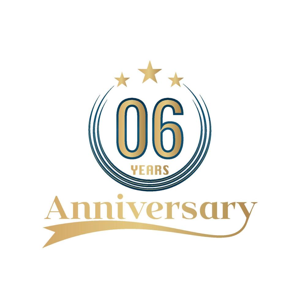 06 Year Anniversary Vector Template Design Illustration. Gold And Blue color design with ribbon