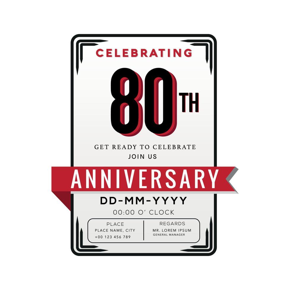 80 Years Anniversary Logo Celebration and Invitation Card with red ribbon Isolated on white Background vector