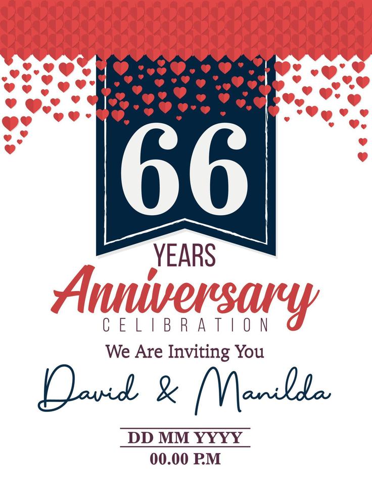 66th Years Anniversary Logo Celebration With Love for celebration event, birthday, wedding, greeting card, and invitation vector