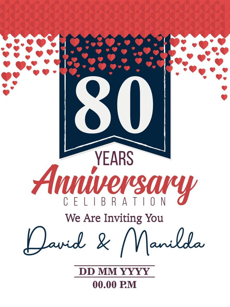 80th Years Anniversary Logo Celebration With Love for celebration event, birthday, wedding, greeting card, and invitation vector