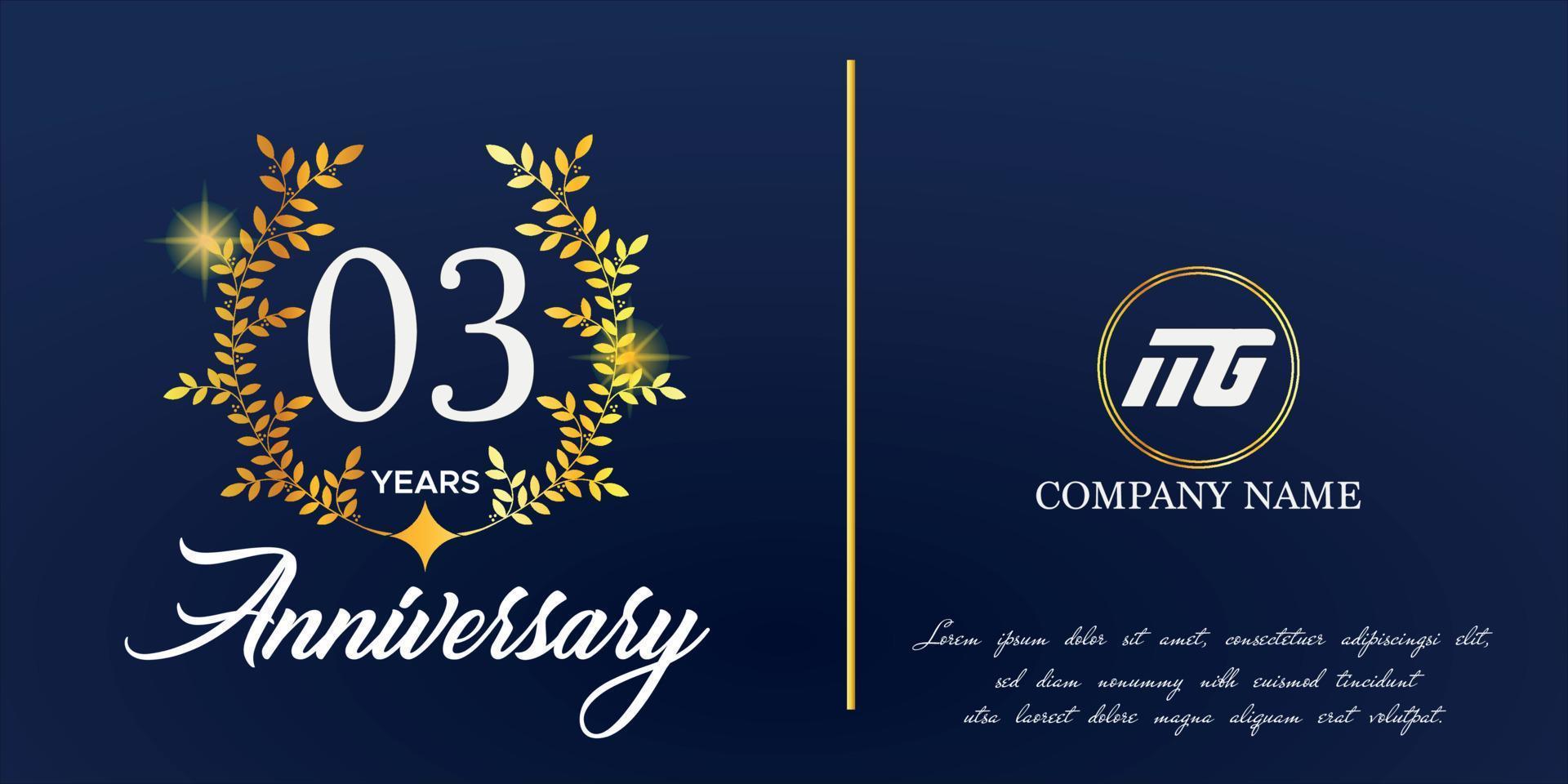 03rd anniversary logo with elegant ornament monogram and logo name template on elegant blue background, sparkle, vector design for greeting card.