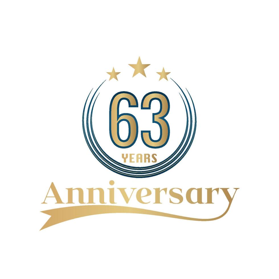 63 Year Anniversary Vector Template Design Illustration. Gold And Blue color design with ribbon