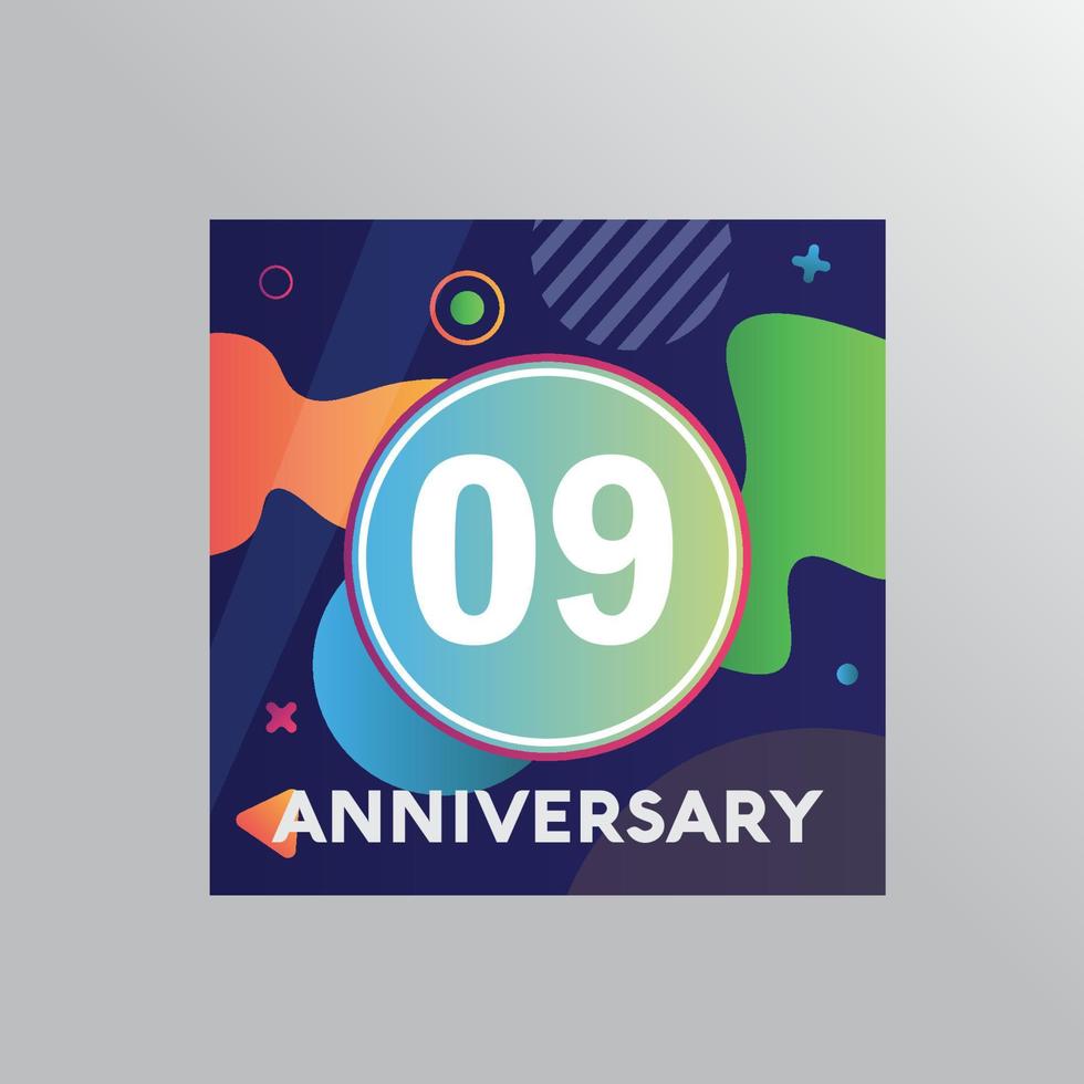 09th years anniversary logo, vector design birthday celebration with colourful background and abstract shape.