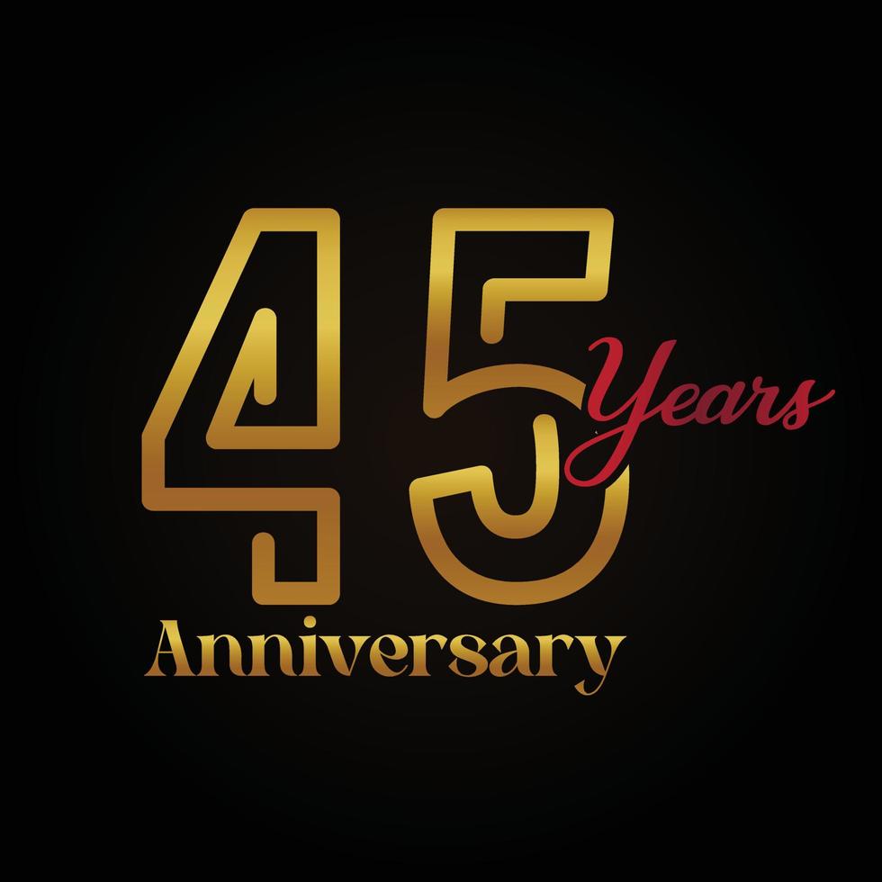 45th anniversary celebration logotype with handwriting golden and red colour elegant design . vector anniversary for celebration, invitation card, and greeting card.