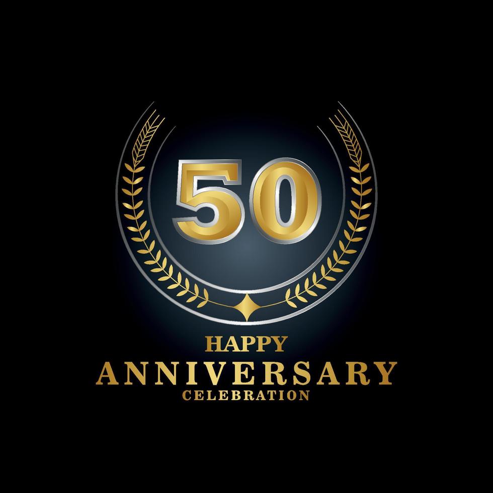 Template emblem 50th years old luxurious anniversary with a frame in the form of laurel branches and the number . anniversary royal logo. Vector illustration Design