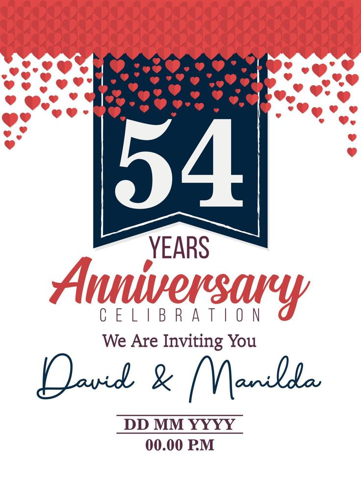 54th Years Anniversary Logo Celebration With Love for celebration event, birthday, wedding, greeting card, and invitation vector
