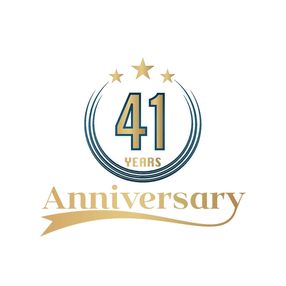 41 Year Anniversary Vector Template Design Illustration. Gold And Blue color design with ribbon