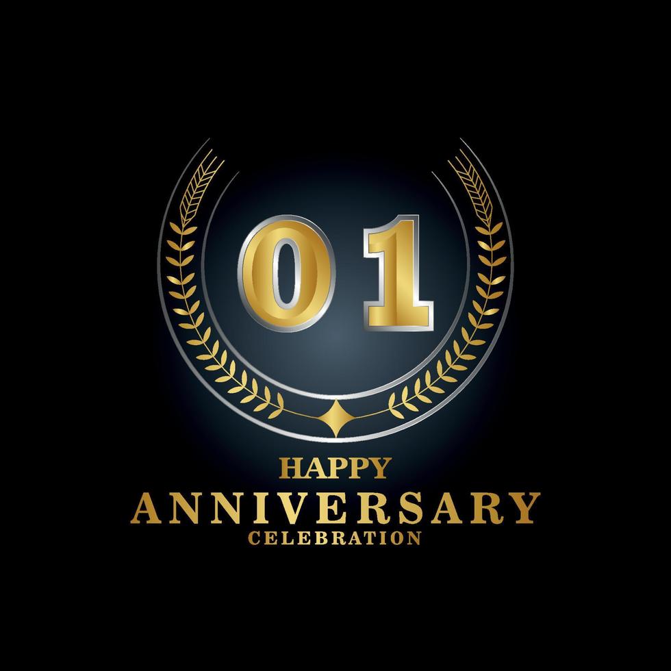 Template emblem 01st years old luxurious anniversary with a frame in the form of laurel branches and the number . anniversary royal logo. Vector illustration Design