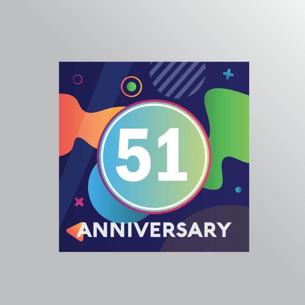 Logotipo de aniversario de 51 años, celebración de cumpleaños de diseño vectorial con fondo colorido y forma abstracta. vector