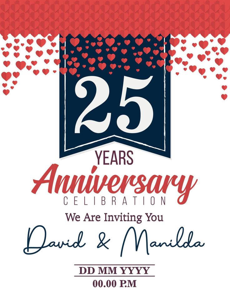 25th Years Anniversary Logo Celebration With Love for celebration event, birthday, wedding, greeting card, and invitation vector