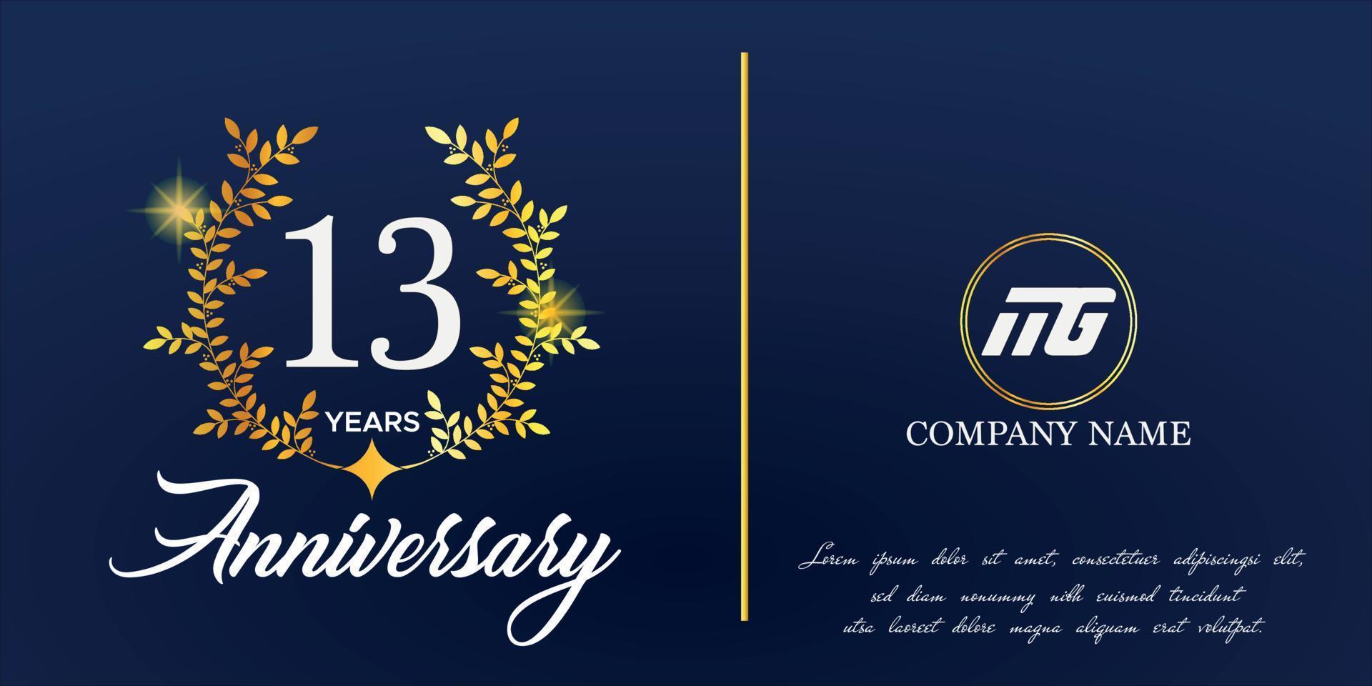 13th anniversary logo with elegant ornament monogram and logo name template on elegant blue background, sparkle, vector design for greeting card.