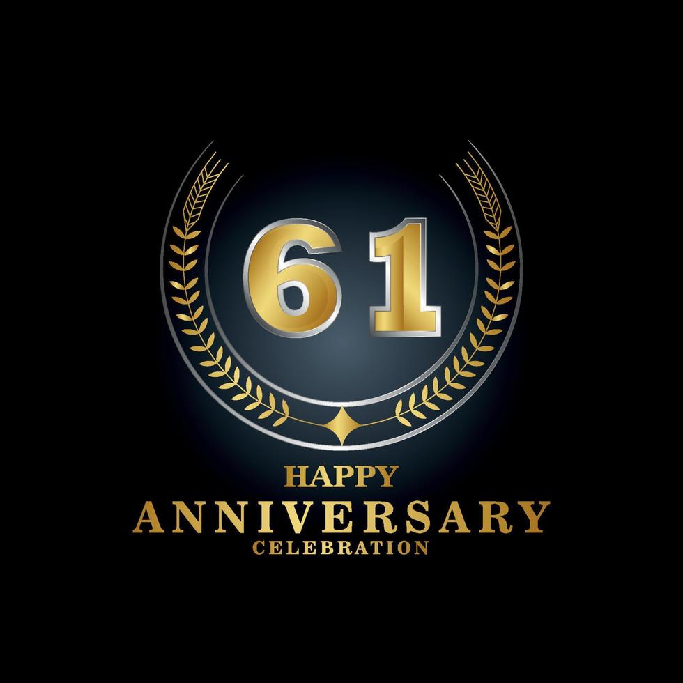 Template emblem 61th years old luxurious anniversary with a frame in the form of laurel branches and the number . anniversary royal logo. Vector illustration Design