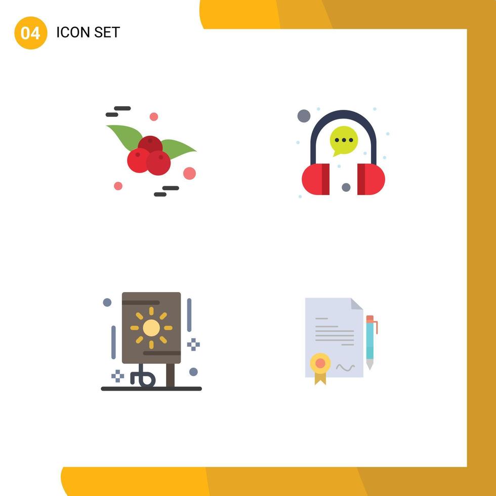 User Interface Pack of 4 Basic Flat Icons of cherry festival bubble headphone party Editable Vector Design Elements