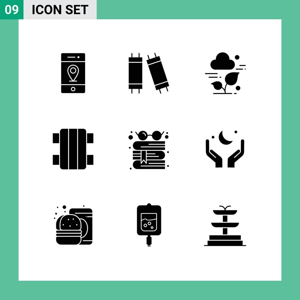 9 Universal Solid Glyphs Set for Web and Mobile Applications glasses book cloud sport game Editable Vector Design Elements
