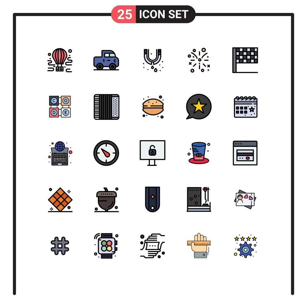 Modern Set of 25 Filled line Flat Colors and symbols such as code flag leak fire canada Editable Vector Design Elements