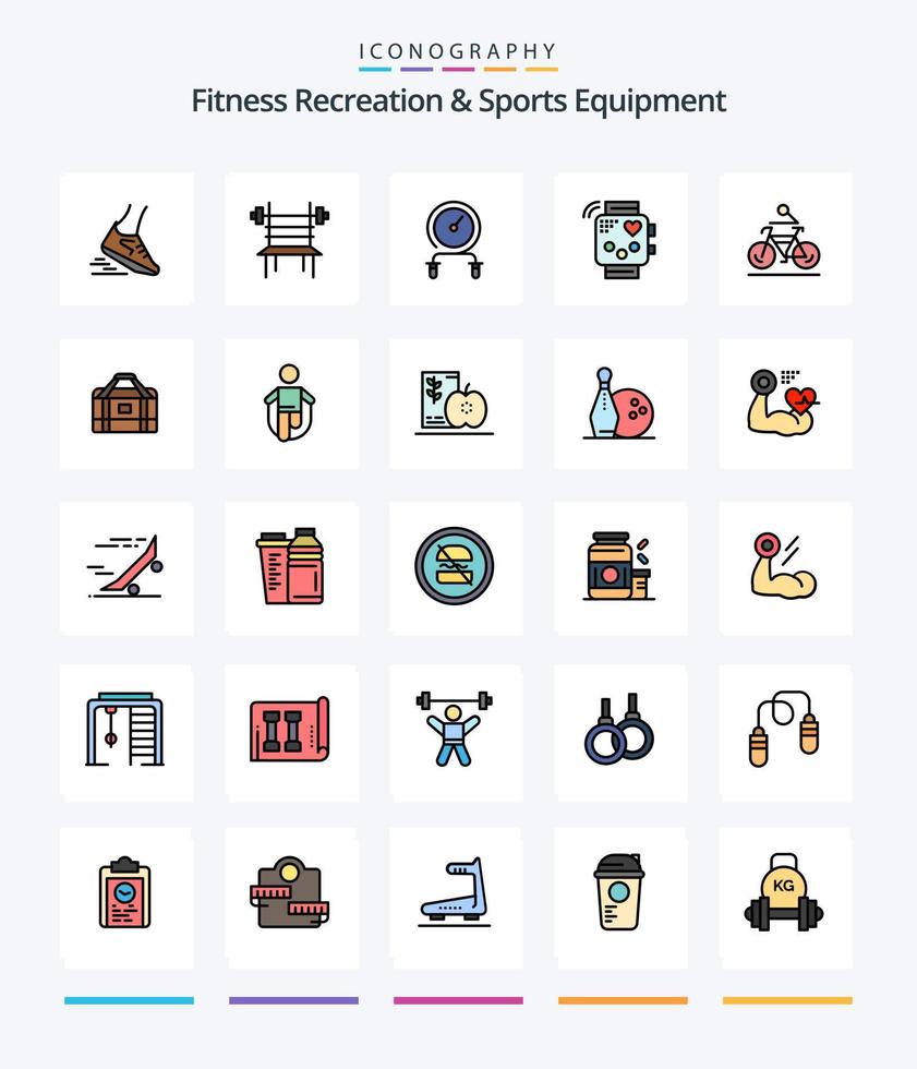 recreación de fitness creativo y equipo deportivo paquete de iconos rellenos de 25 líneas, como fitness. actividad. gimnasia. capacitación. hola vector
