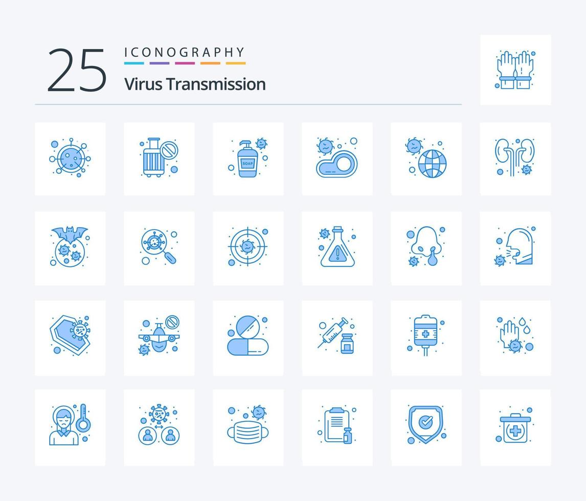 Virus Transmission 25 Blue Color icon pack including incident. transmission. bottle. meat. bacteria vector
