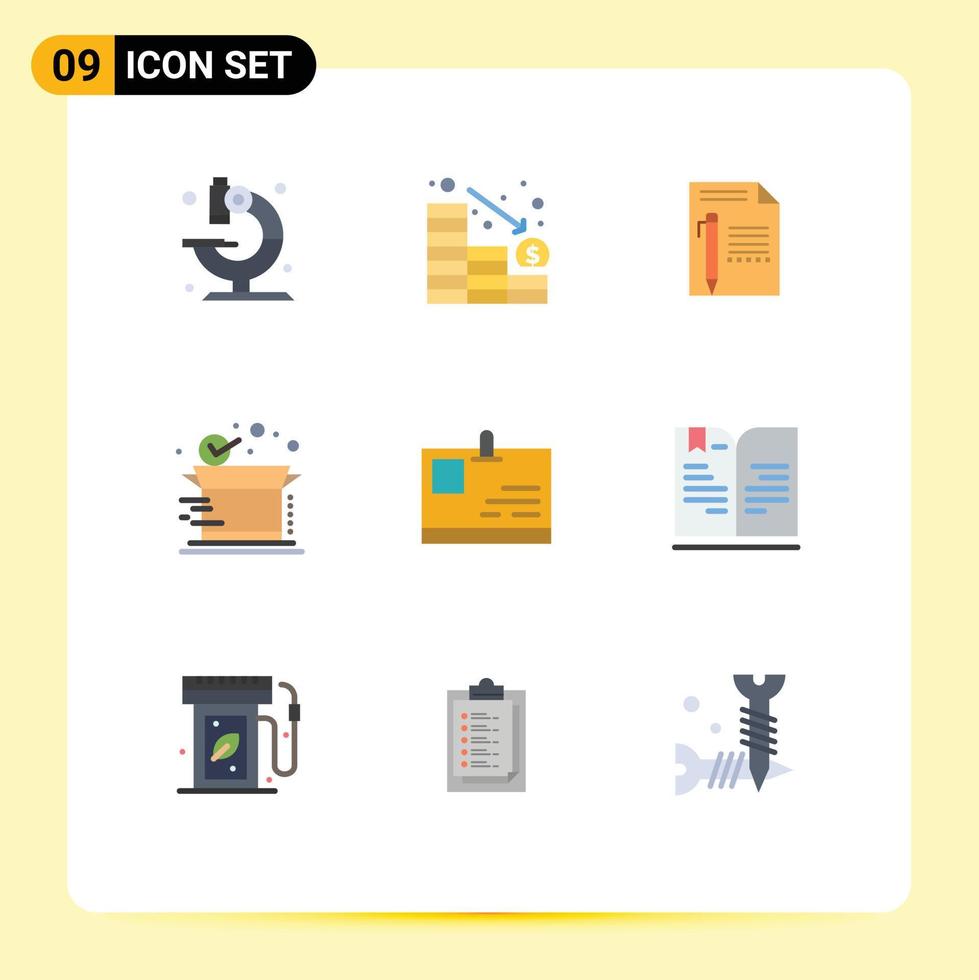 Pack of 9 creative Flat Colors of shipping delivery document box pencil Editable Vector Design Elements