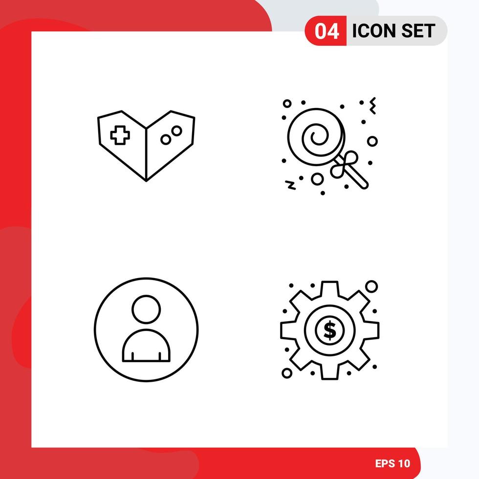 Line Pack of 4 Universal Symbols of gamepad user candies human gear Editable Vector Design Elements