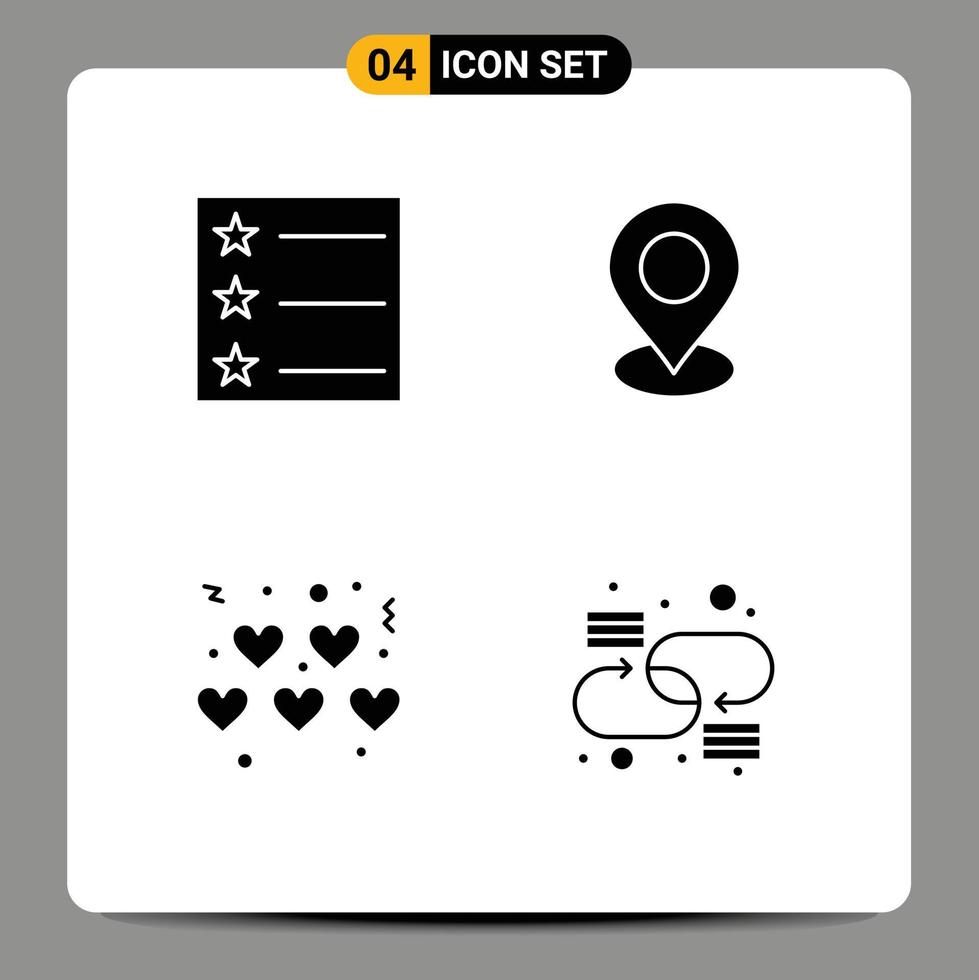 Pack of 4 Modern Solid Glyphs Signs and Symbols for Web Print Media such as layout chain map hearts link Editable Vector Design Elements