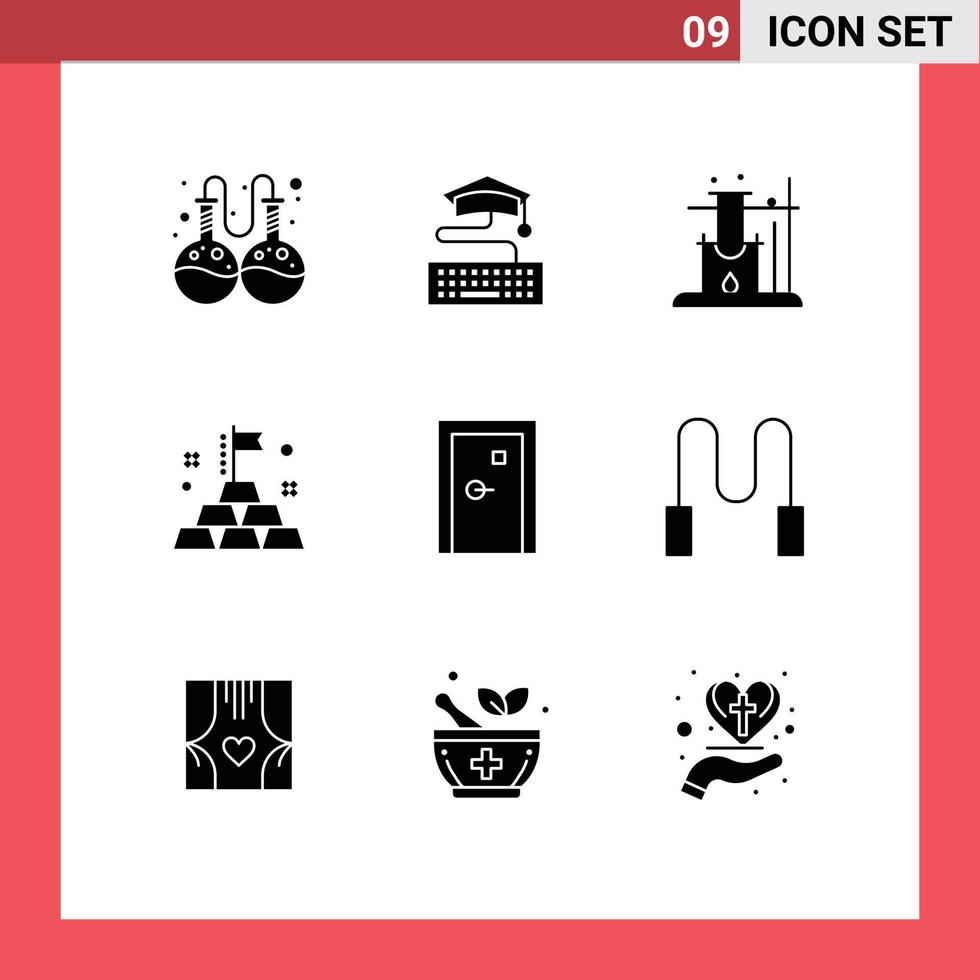 Stock Vector Icon Pack of 9 Line Signs and Symbols for filled door science buildings rich Editable Vector Design Elements