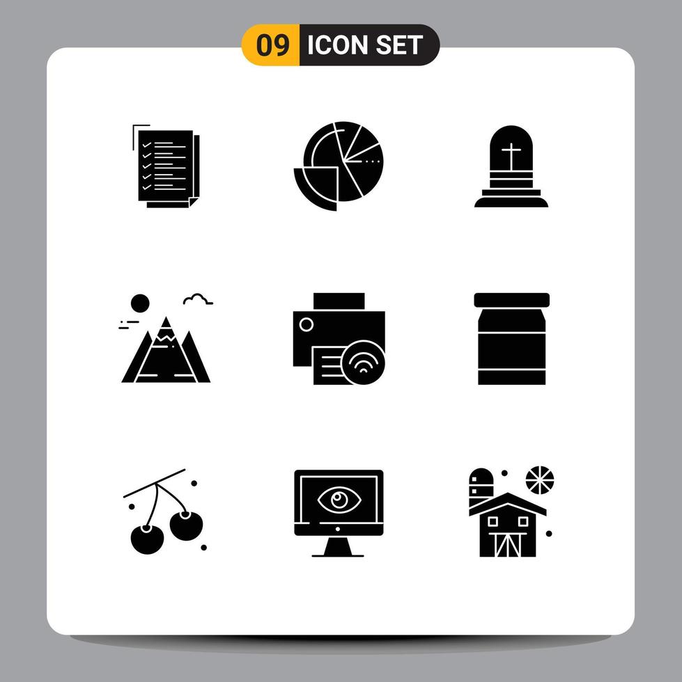 conjunto de 9 iconos de interfaz de usuario modernos símbolos signos para dispositivos sol finanzas montaña pascua elementos de diseño vectorial editables vector