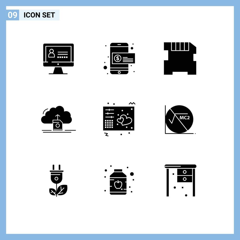 9 Solid Glyph concept for Websites Mobile and Apps keys love memory computing save Editable Vector Design Elements