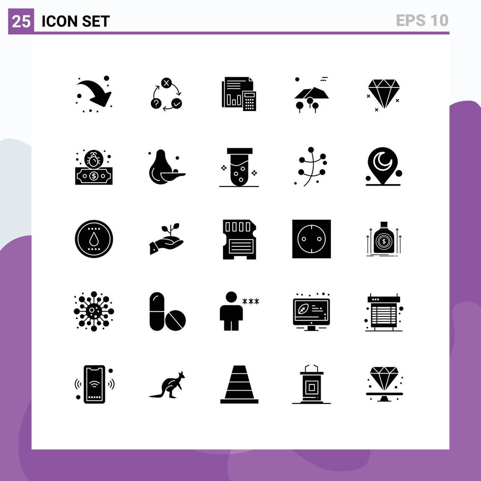 Universal Icon Symbols Group of 25 Modern Solid Glyphs of mountain report audit financial business Editable Vector Design Elements