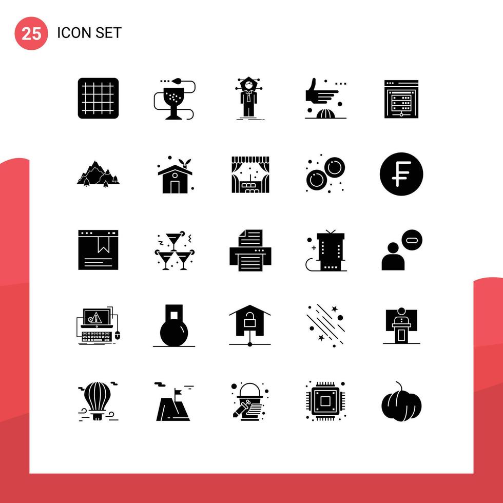 Mobile Interface Solid Glyph Set of 25 Pictograms of computer server handshake connection global agreement Editable Vector Design Elements