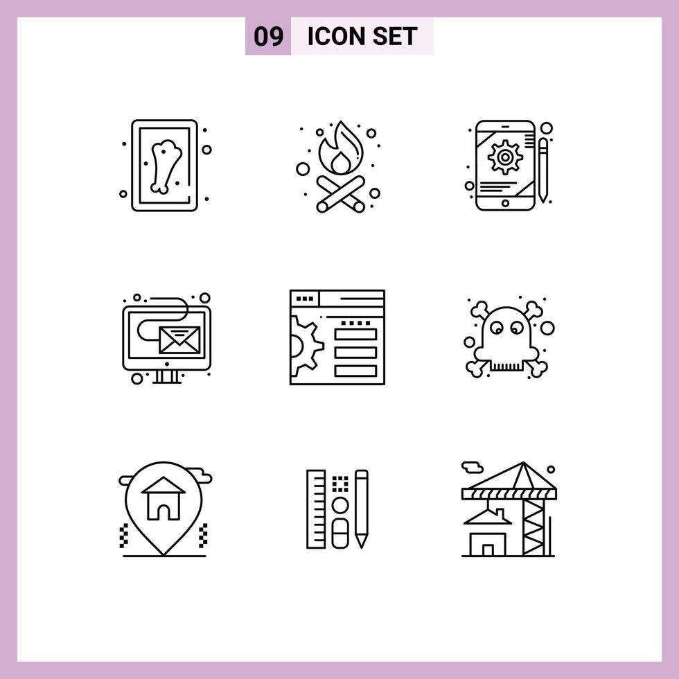 Set of 9 Commercial Outlines pack for dangerous setting gear design marketing Editable Vector Design Elements