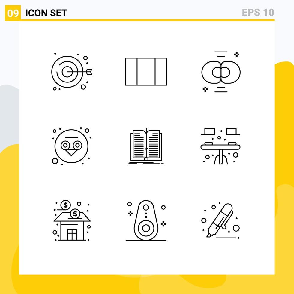 9 iconos creativos signos y símbolos modernos de aplicación de celda de archivo de libro elementos de diseño de vector editables de búho