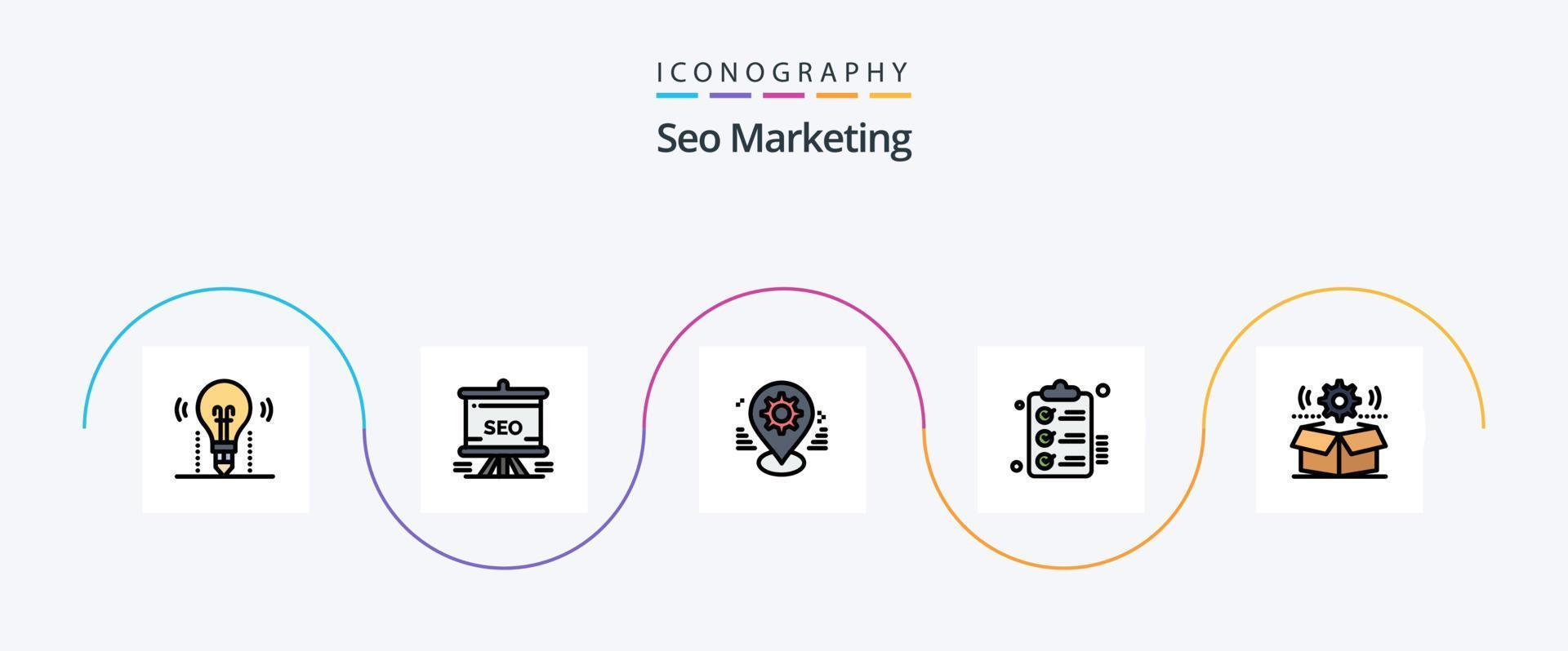 Seo Marketing Line Filled Flat 5 Icon Pack Including tasks. checklist. analytics. setting. map vector