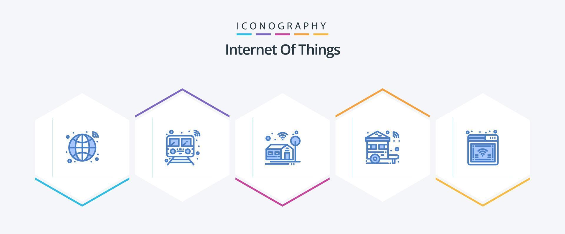 internet de las cosas 25 paquete de iconos azules que incluye internet. Wifi. transporte. cambiar. casa vector