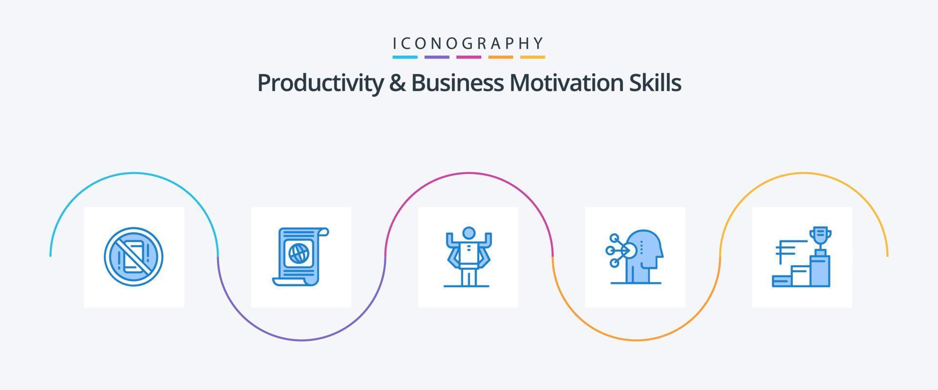 Productivity And Business Motivation Skills Blue 5 Icon Pack Including human. assortment. world. abilities. multitask vector
