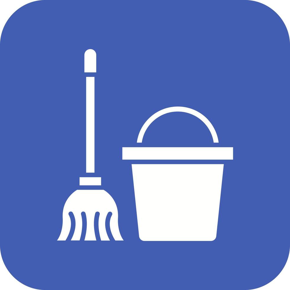 Mop Bucket Glyph Round Corner Background Icon vector