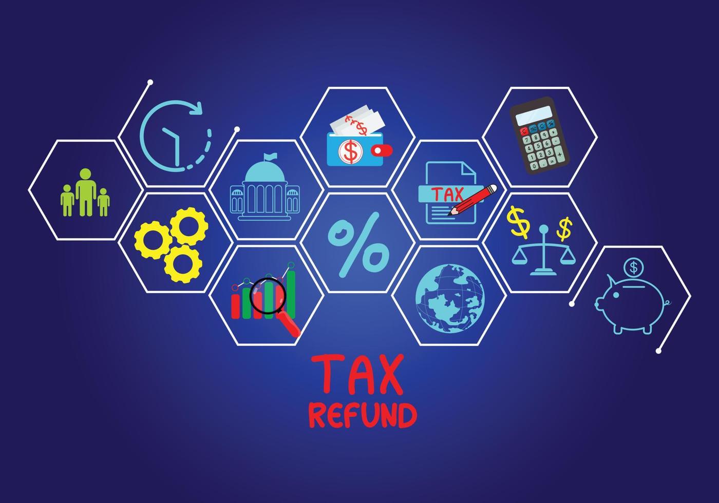 Concept of taxes paid by individuals and corporations such as VAT, income tax and property tax Data analysis, paperwork,Financial research. Background for your business. vector